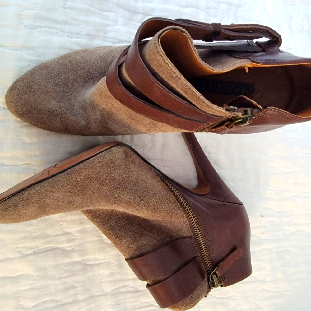 Brown Nine West suede booties size 7